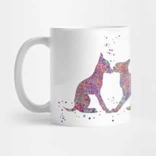 Cat and dog kissing Mug